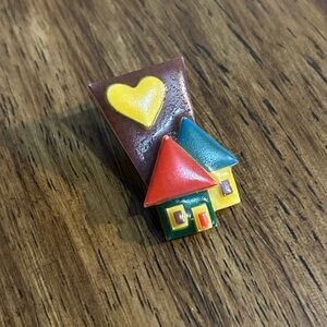 House Pins by Lucinda Small Colorful House and Heart Brooch